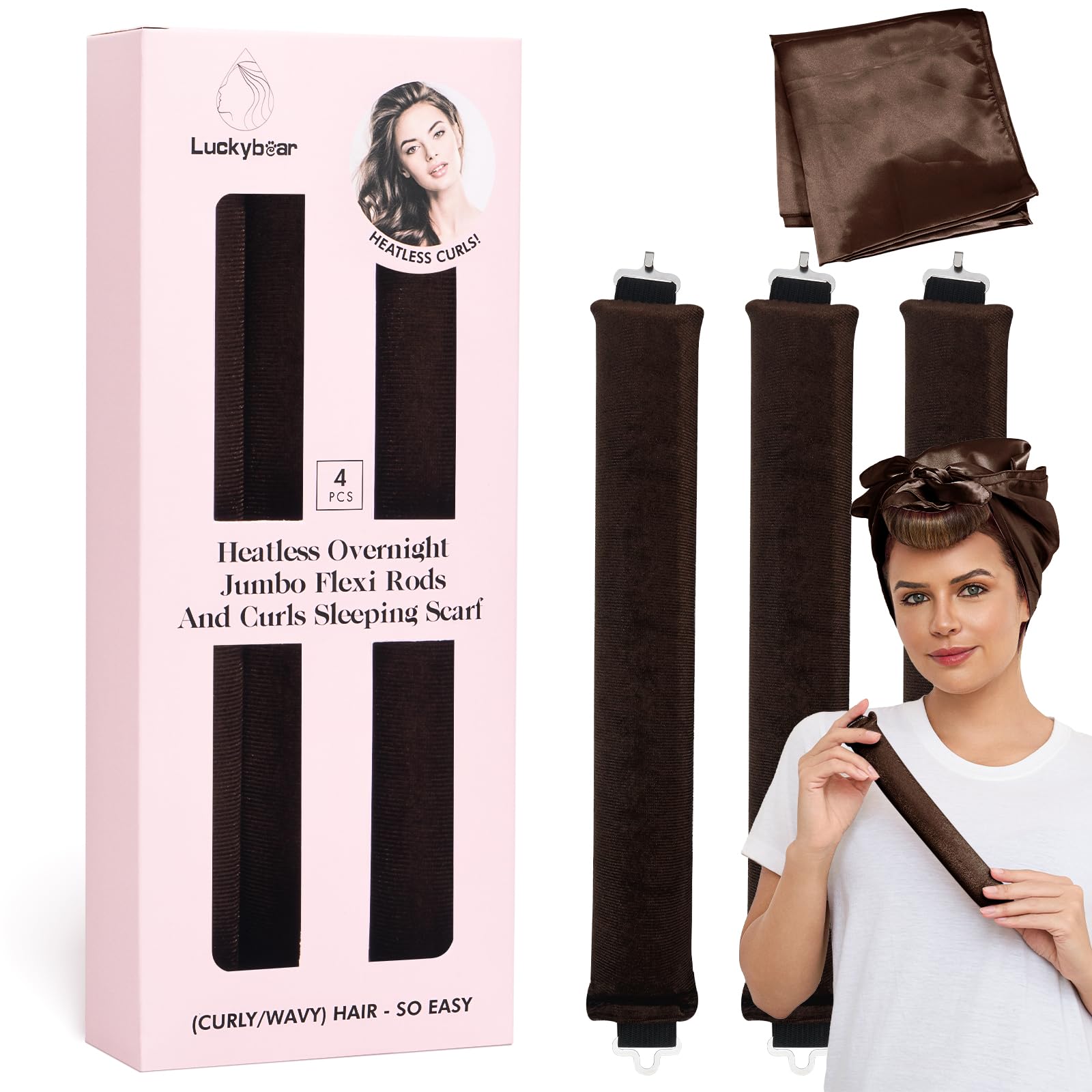 MAYCREATE 3pcs Heatless Overnight Hair Curlers, Hair Curlers to Sleep In Curlers Blowout, No Heat Curling Rods Set for Women with Headscarf and Hook for Long Hair, Brown MAYCREATE 3pcs Heatless Overnight Hair Curlers, Hair Curlers to Sleep In Curlers Blowout, No Heat Curling Rods Set for Women with Headscarf and Hook for Long Hair, Brown
